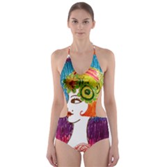 Art Deco Woman Cut-out One Piece Swimsuit by snowwhitegirl