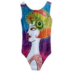 Art Deco Woman Kids  Cut-out Back One Piece Swimsuit by snowwhitegirl