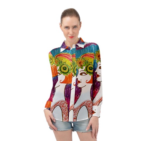 Art Deco Woman Long Sleeve Chiffon Shirt by snowwhitegirl