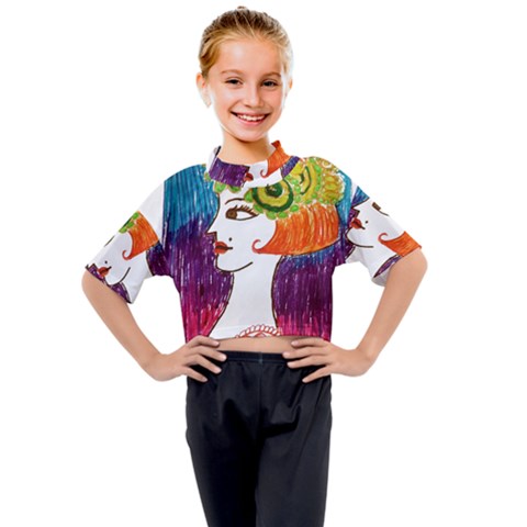 Art Deco Woman Kids Mock Neck Tee by snowwhitegirl