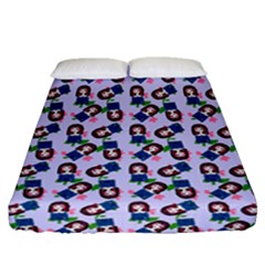 Goth Girl In Blue Dress Lilac Pattern Fitted Sheet (queen Size) by snowwhitegirl