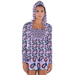 Goth Girl In Blue Dress Lilac Pattern Long Sleeve Hooded T-shirt by snowwhitegirl