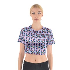 Goth Girl In Blue Dress Lilac Pattern Cotton Crop Top by snowwhitegirl