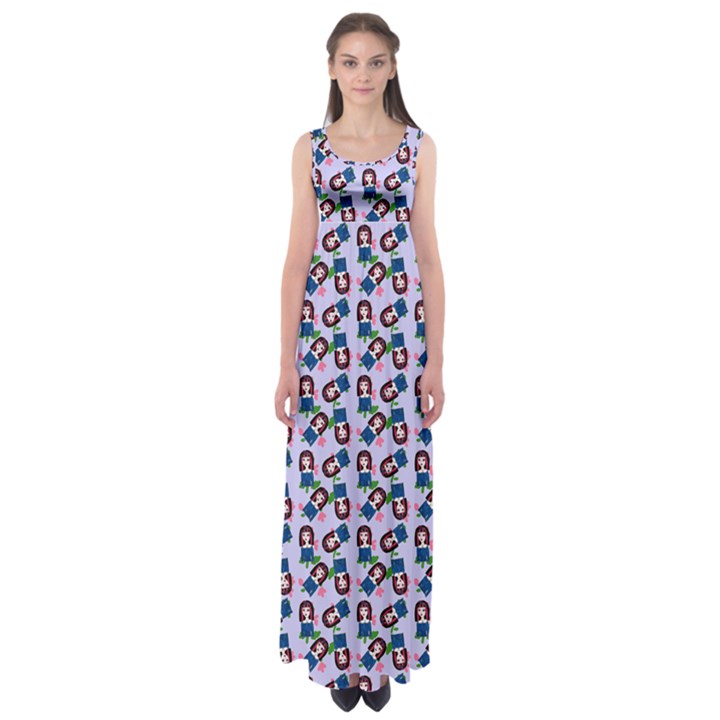 Goth Girl In Blue Dress Lilac Pattern Empire Waist Maxi Dress