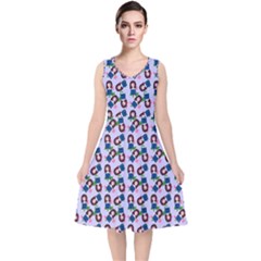 Goth Girl In Blue Dress Lilac Pattern V-neck Midi Sleeveless Dress  by snowwhitegirl