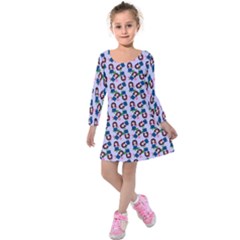 Goth Girl In Blue Dress Lilac Pattern Kids  Long Sleeve Velvet Dress by snowwhitegirl