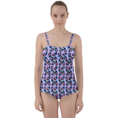 Goth Girl In Blue Dress Lilac Pattern Twist Front Tankini Set by snowwhitegirl