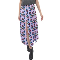 Goth Girl In Blue Dress Lilac Pattern Velour Split Maxi Skirt by snowwhitegirl