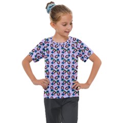 Goth Girl In Blue Dress Lilac Pattern Kids  Mesh Piece Tee