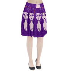 Purple Cat Ear Hat Girl Floral Wall Pleated Skirt