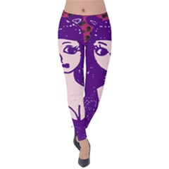 Purple Cat Ear Hat Girl Floral Wall Velvet Leggings by snowwhitegirl