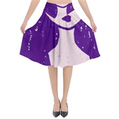 Purple Cat Ear Hat Girl Floral Wall Flared Midi Skirt by snowwhitegirl