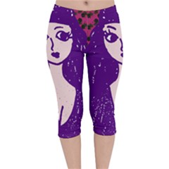 Purple Cat Ear Hat Girl Floral Wall Velvet Capri Leggings  by snowwhitegirl