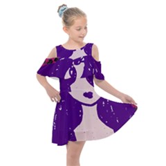 Purple Cat Ear Hat Girl Floral Wall Kids  Shoulder Cutout Chiffon Dress by snowwhitegirl