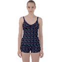 Goth Girl In Blue Dress Black Pattern Tie Front Two Piece Tankini View1