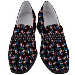 Goth Girl In Blue Dress Black Pattern Women s Chunky Heel Loafers by snowwhitegirl