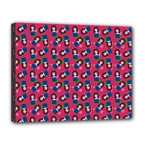 Goth Girl In Blue Dress Pink Pattern Canvas 14  X 11  (stretched) by snowwhitegirl