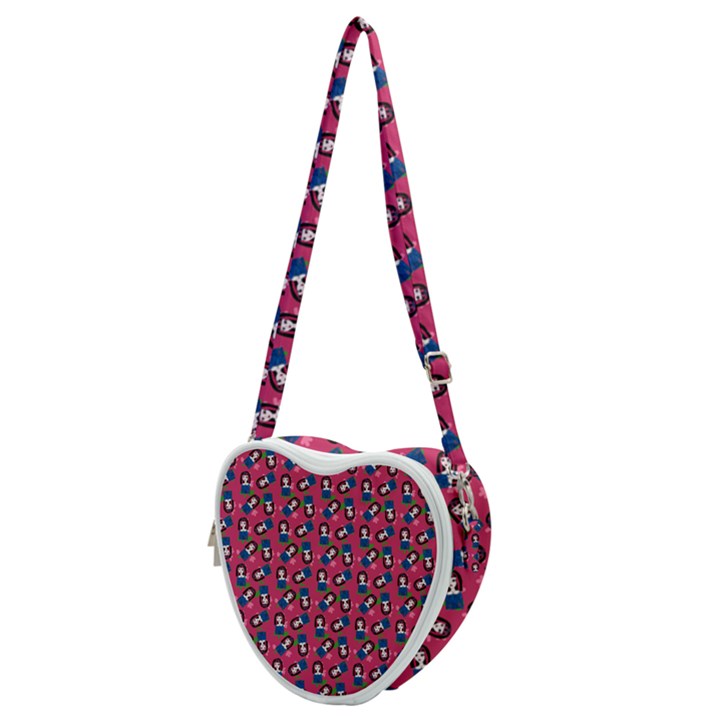 Goth Girl In Blue Dress Pink Pattern Heart Shoulder Bag