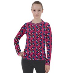 Goth Girl In Blue Dress Pink Pattern Women s Pique Long Sleeve Tee