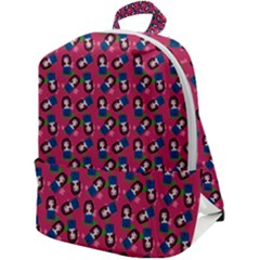 Goth Girl In Blue Dress Pink Pattern Zip Up Backpack