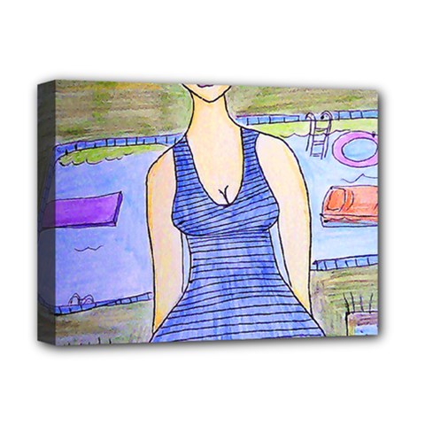 Swimmer By Pool Deluxe Canvas 16  X 12  (stretched)  by snowwhitegirl