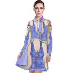 Swimmer By Pool Long Sleeve Chiffon Shirt Dress