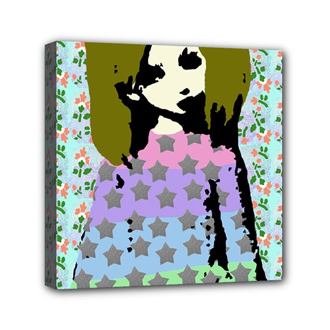 Girl With Star Striped Dress Mini Canvas 6  X 6  (stretched)