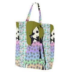 Girl With Star Striped Dress Giant Grocery Tote by snowwhitegirl