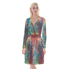 Flower Dna Long Sleeve Velvet Front Wrap Dress