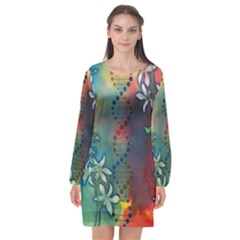 Flower Dna Long Sleeve Chiffon Shift Dress  by RobLilly