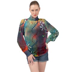 Flower Dna High Neck Long Sleeve Chiffon Top by RobLilly