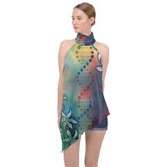 Flower Dna Halter Asymmetric Satin Top by RobLilly