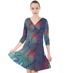 Flower Dna Quarter Sleeve Front Wrap Dress