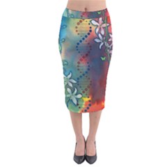 Flower Dna Velvet Midi Pencil Skirt by RobLilly