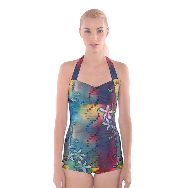 Flower Dna Boyleg Halter Swimsuit 