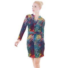 Flower Dna Button Long Sleeve Dress by RobLilly