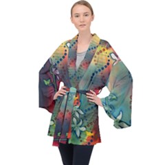 Flower Dna Long Sleeve Velvet Kimono  by RobLilly