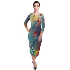 Flower Dna Quarter Sleeve Midi Velour Bodycon Dress by RobLilly