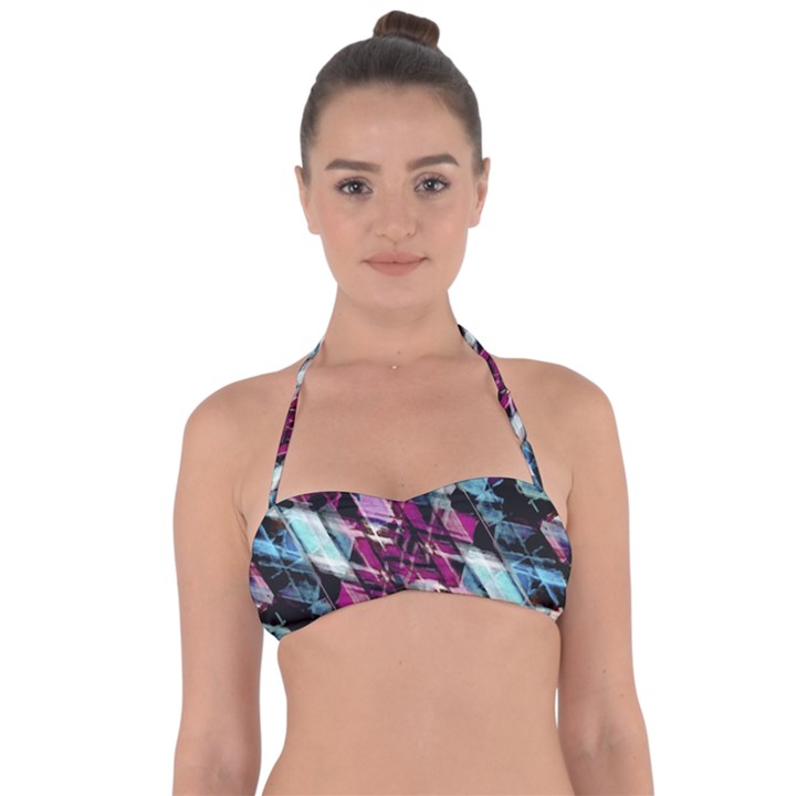 Matrix Grunge Print Halter Bandeau Bikini Top