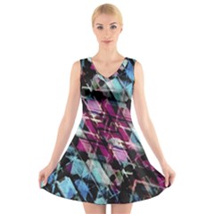 Matrix Grunge Print V-neck Sleeveless Dress by dflcprintsclothing