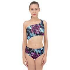 Matrix Grunge Print Spliced Up Two Piece Swimsuit