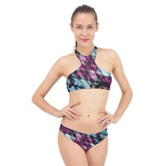 Matrix Grunge Print High Neck Bikini Set by dflcprintsclothing