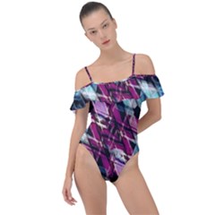 Matrix Grunge Print Frill Detail One Piece Swimsuit by dflcprintsclothing