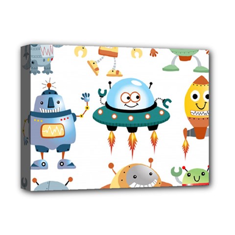 Vector set funny robots cartoon Deluxe Canvas 16  x 12  (Stretched) 