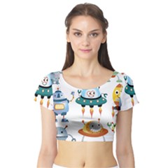 Vector set funny robots cartoon Short Sleeve Crop Top