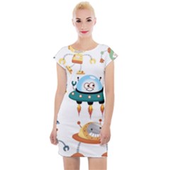 Vector set funny robots cartoon Cap Sleeve Bodycon Dress