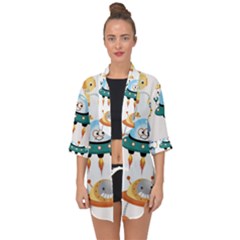 Vector set funny robots cartoon Open Front Chiffon Kimono