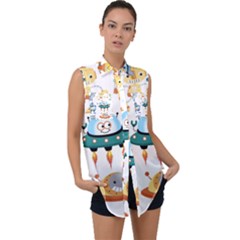 Vector set funny robots cartoon Sleeveless Chiffon Button Shirt