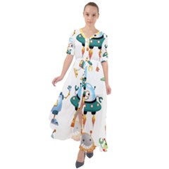 Vector set funny robots cartoon Waist Tie Boho Maxi Dress