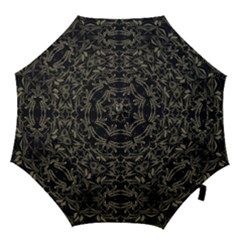 Stylized Golden Ornate Nature Motif Print Hook Handle Umbrellas (medium) by dflcprintsclothing